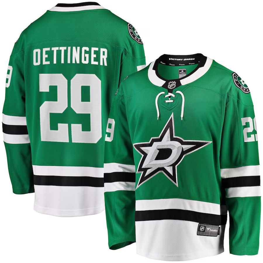 Men Dallas Stars #29 Jake Oettinger Fanatics Branded Kelly Green Home Breakaway Player NHL Jersey